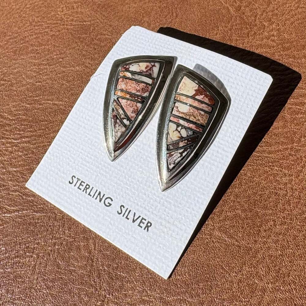 Gorgeous Southwestern Sterling Silver Wild Horse Inlay Stud Earrings